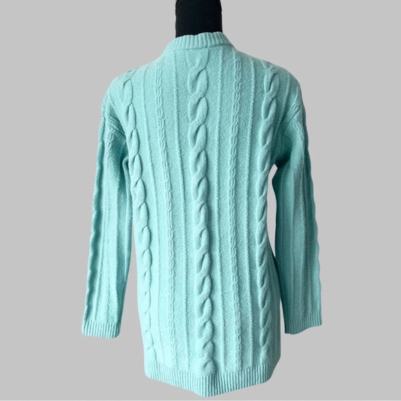 Talbots Light Blue Wool Blend Stretchy Cable Knit Cardigan - Picture 3 of 14